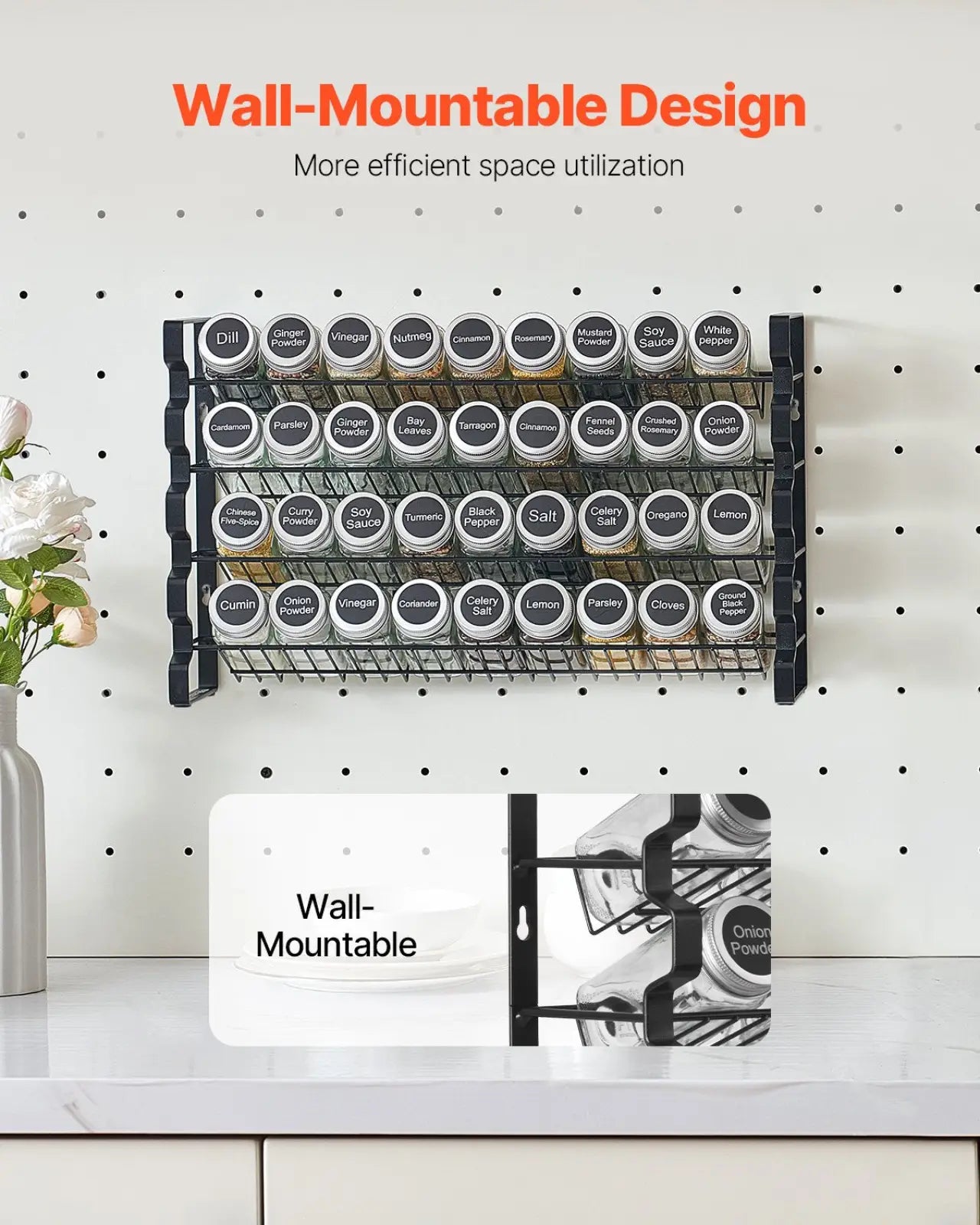 Spice Rack Organizer with 36 Glass Jars 4 Tier Shelf