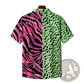 Split Animal Print Pink and Green Short Sleeve Shirt