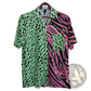 Split Animal Print Pink and Green Short Sleeve Shirt