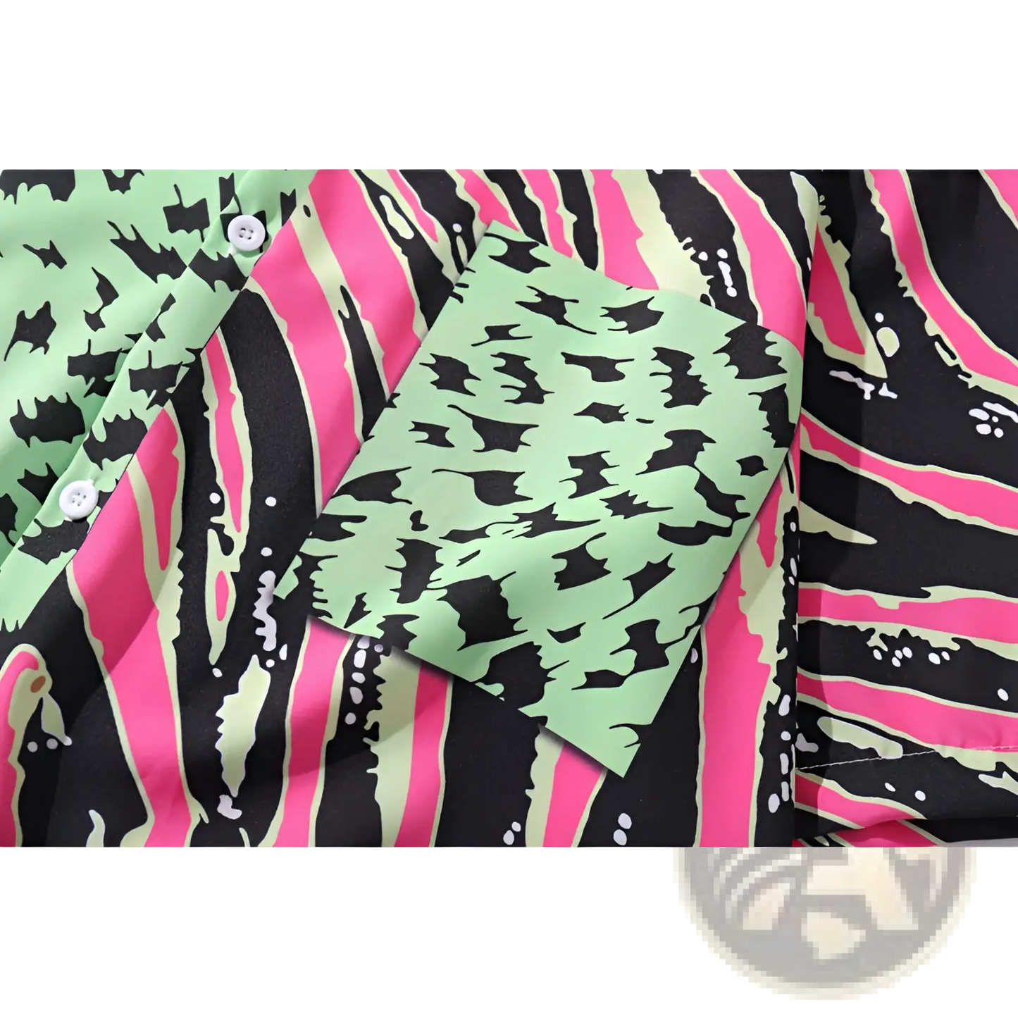 Split Animal Print Pink and Green Short Sleeve Shirt