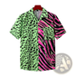 Split Animal Print Pink and Green Short Sleeve Shirt