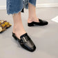 Square Toe Buckle Leather Loafers and Mules