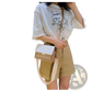 Square Crossbody Bag Two-tone Faux Leather Gold Chain