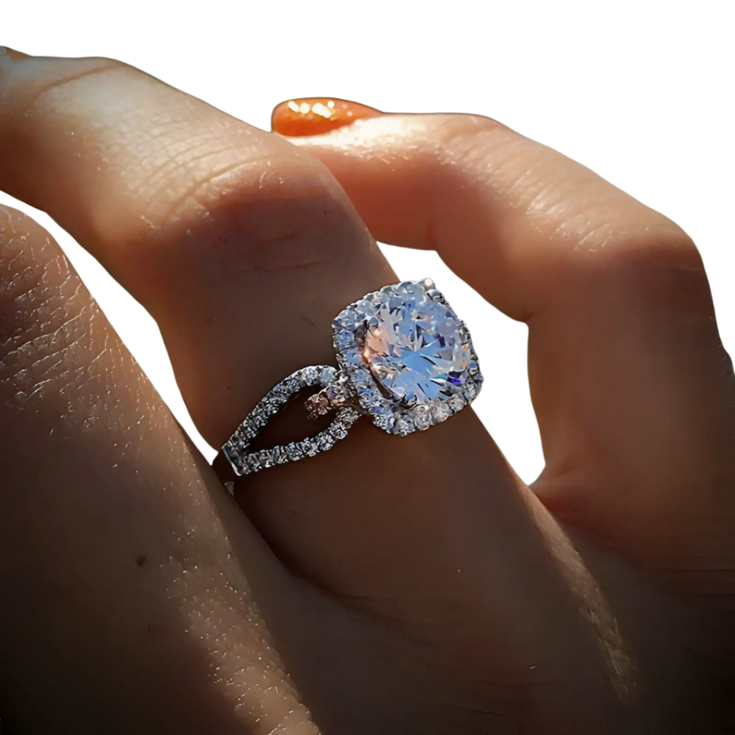 Square Cut Diamond Halo Engagement Ring in Silver