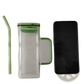 Square Glass Cup with Lid and Straw 12oz