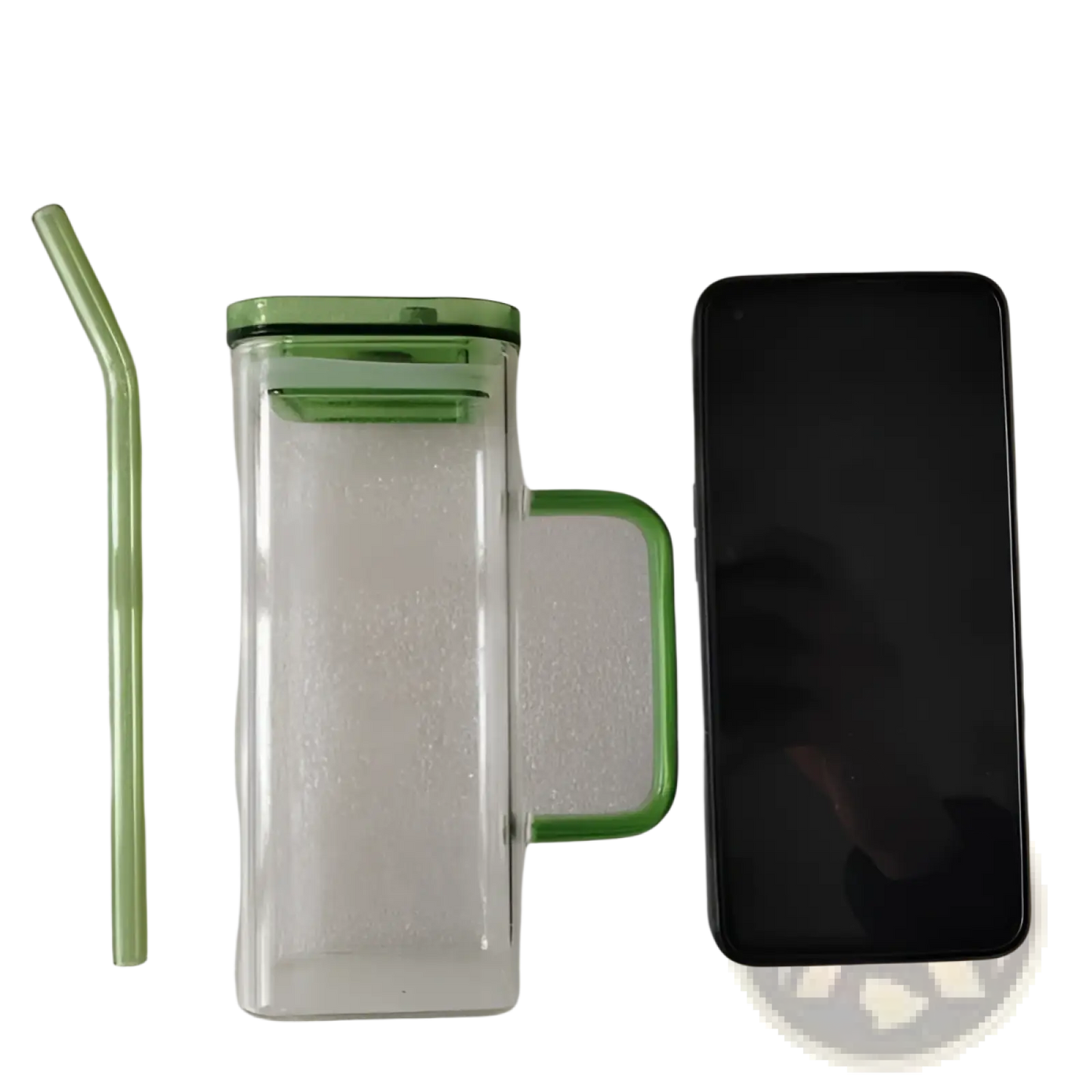 Square Glass Cup with Lid and Straw 12oz