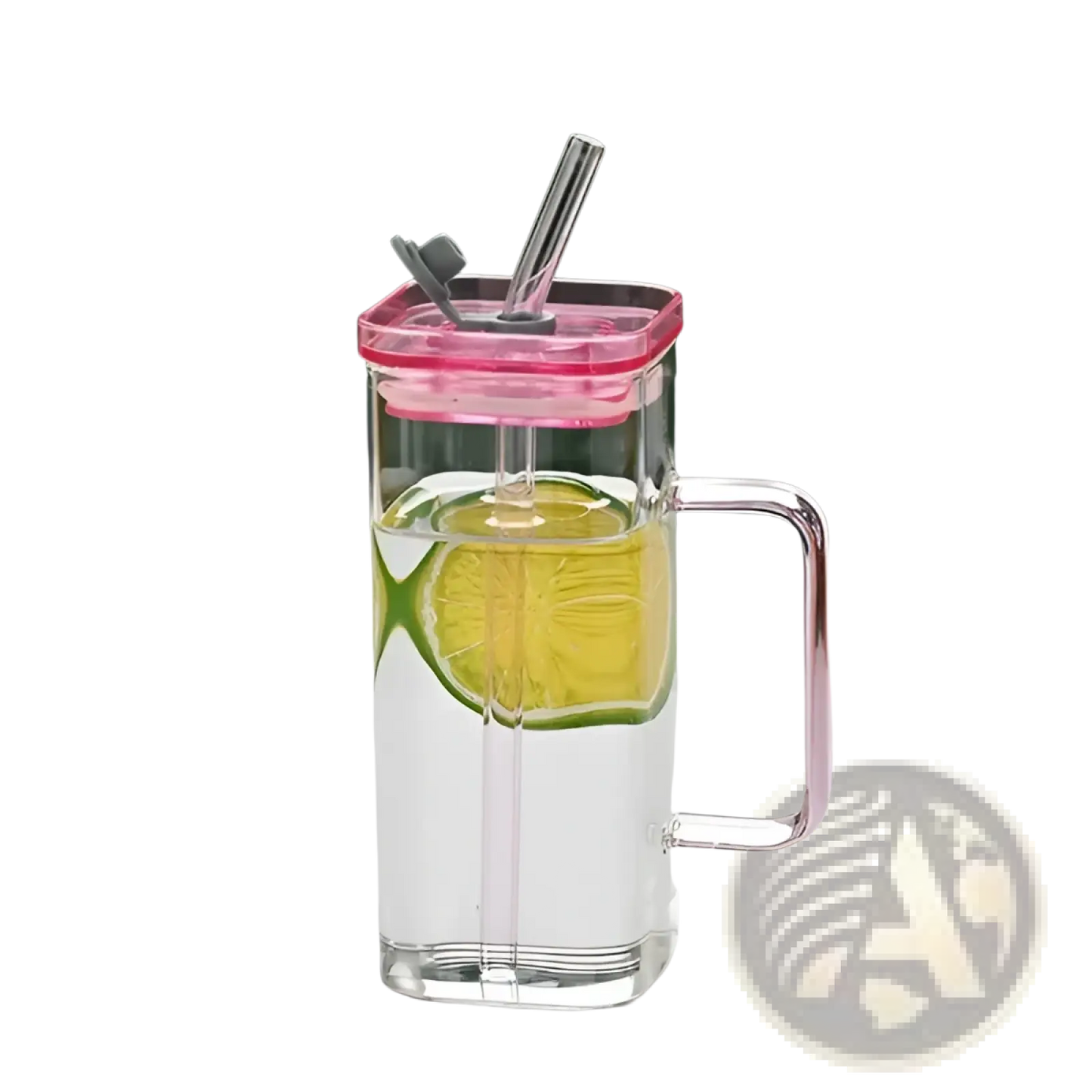 Square Glass Cup with Lid and Straw 12oz