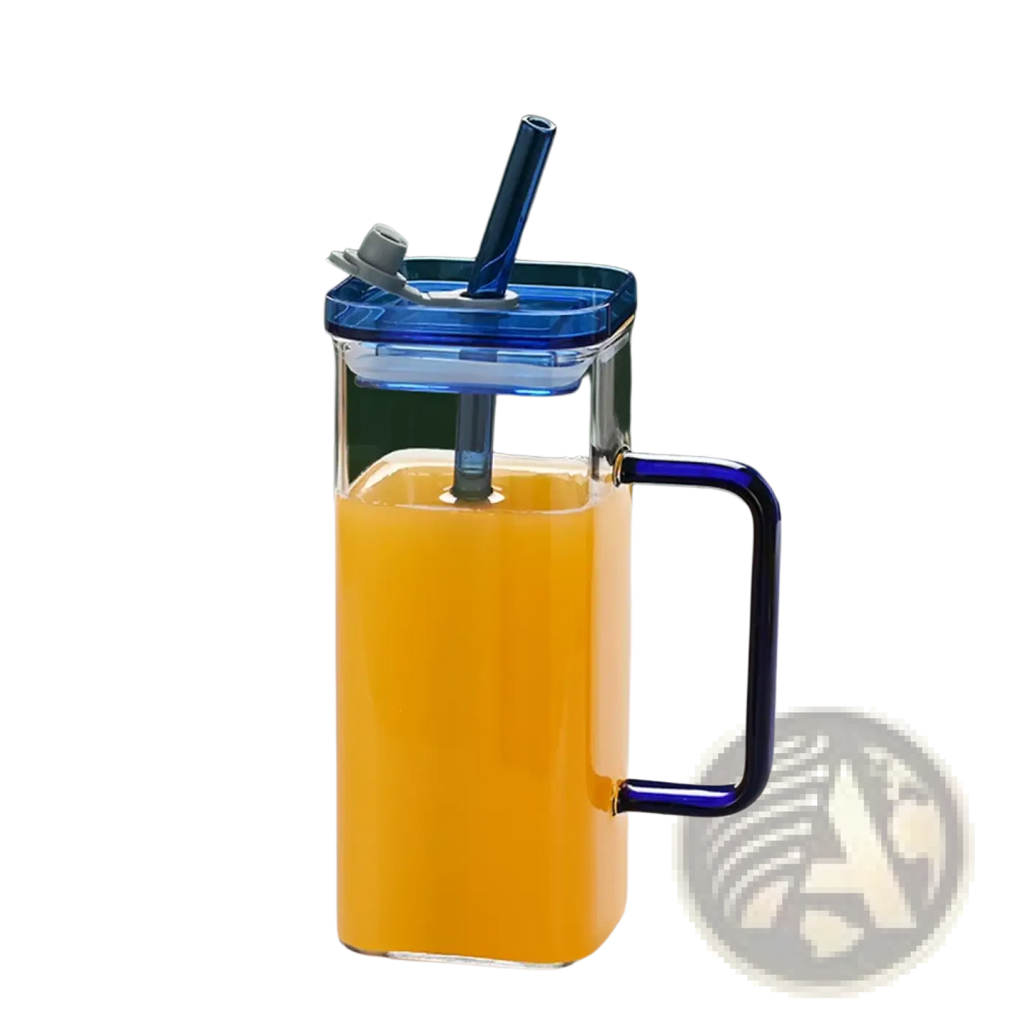 Square Glass Cup with Lid and Straw 12oz