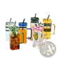 Square Glass Cup with Lid and Straw 12oz