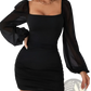 Square Neck Lantern Sleeve Slim Mini Dress