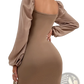 Square Neck Lantern Sleeve Slim Mini Dress