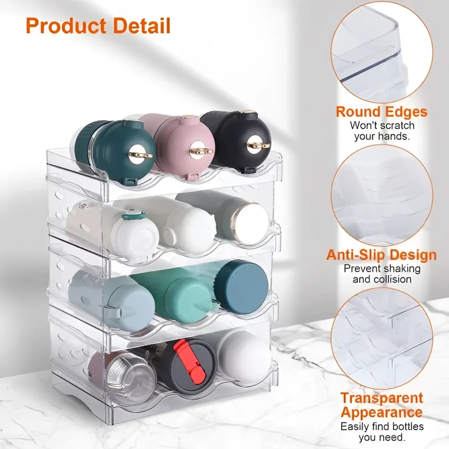 Stackable 12 Bottle Storage Rack 4 Tier Water Bottle Holder
