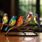 Vibrant Stained Glass Birds on Branch Figurine Home Decor