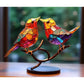 Vibrant Stained Glass Birds on Branch Figurine Home Decor