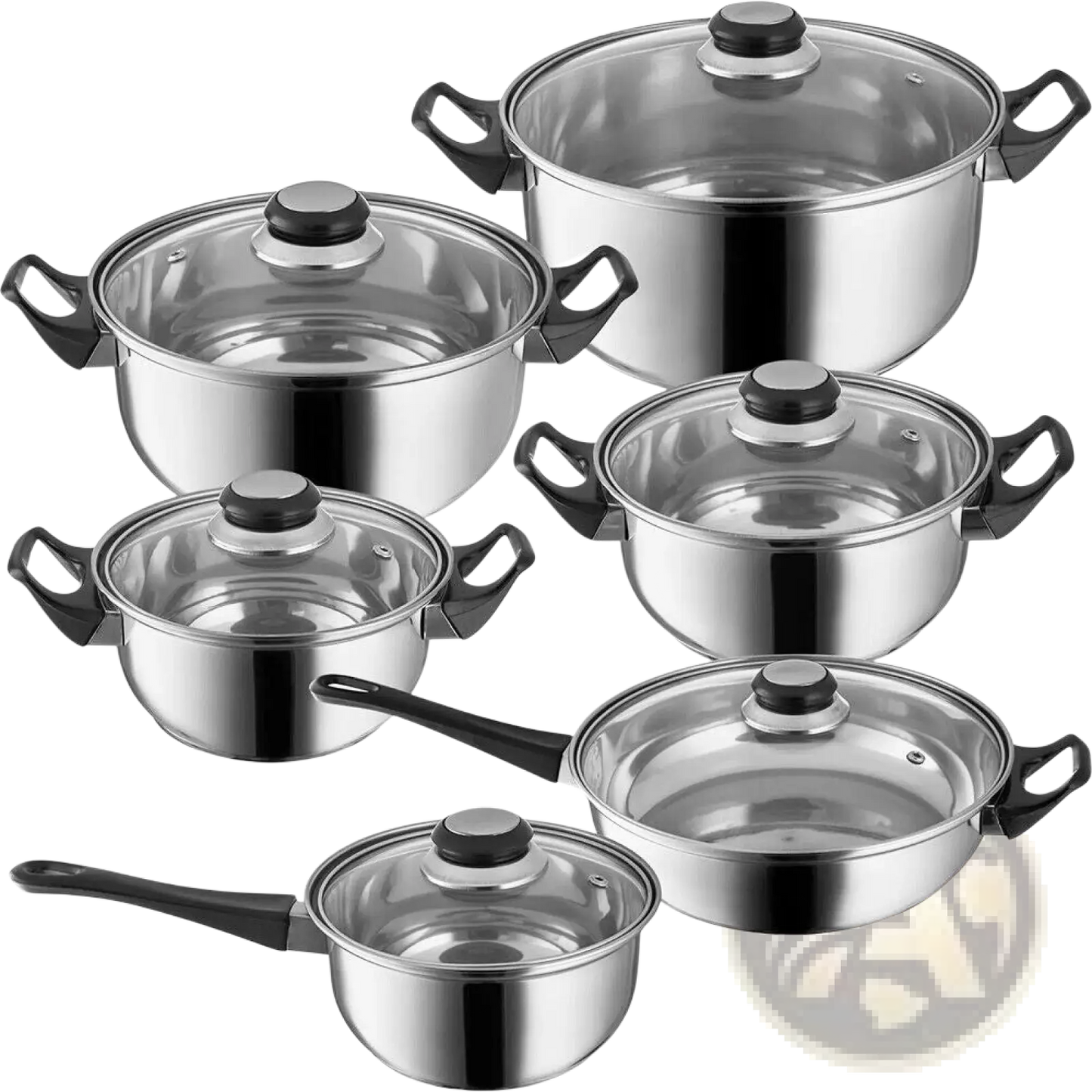 Stainless Steel Cookware Set 12 Piece with Glass Lids