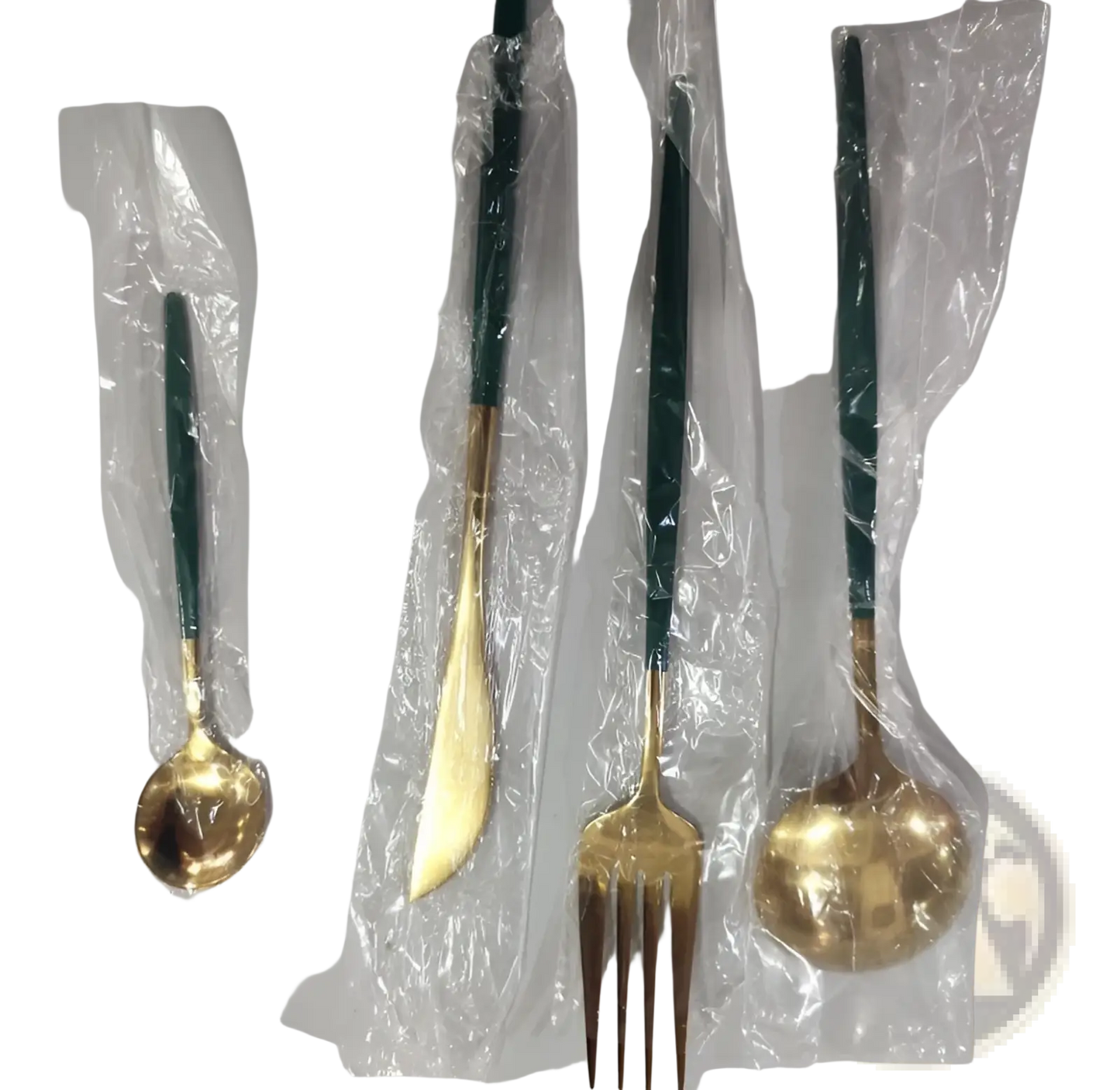 Stainless Steel Cutlery Set with Green Gold Handles