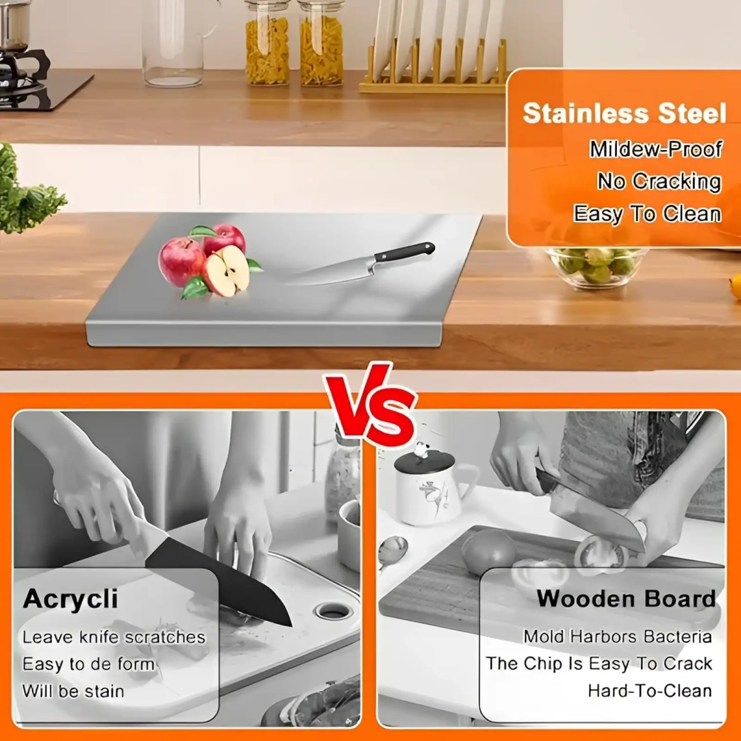 Stainless Steel Cutting Board with Lip and Sealed Lid