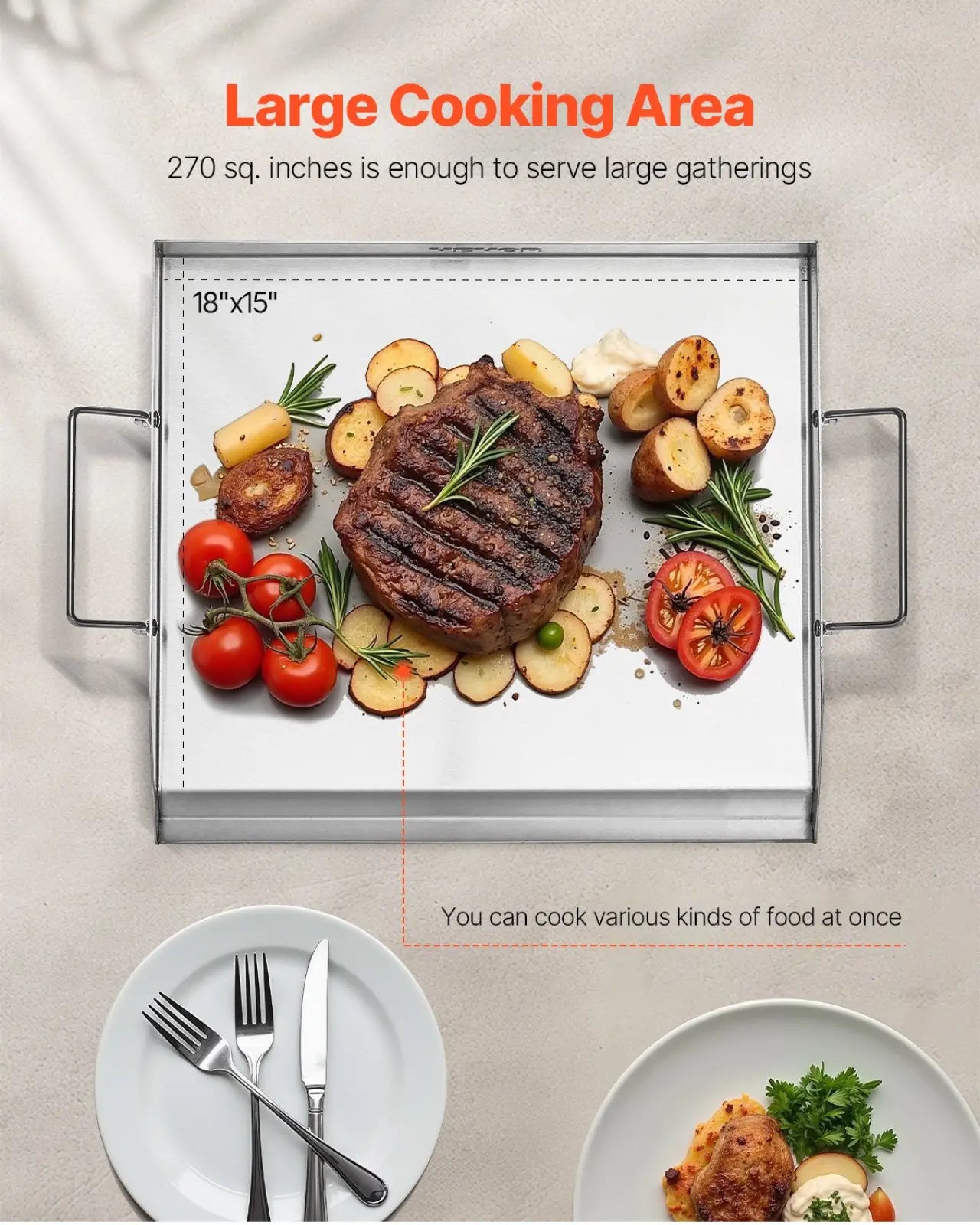 Stainless Steel Griddle 18x16 in Universal Bbq Grill Pan