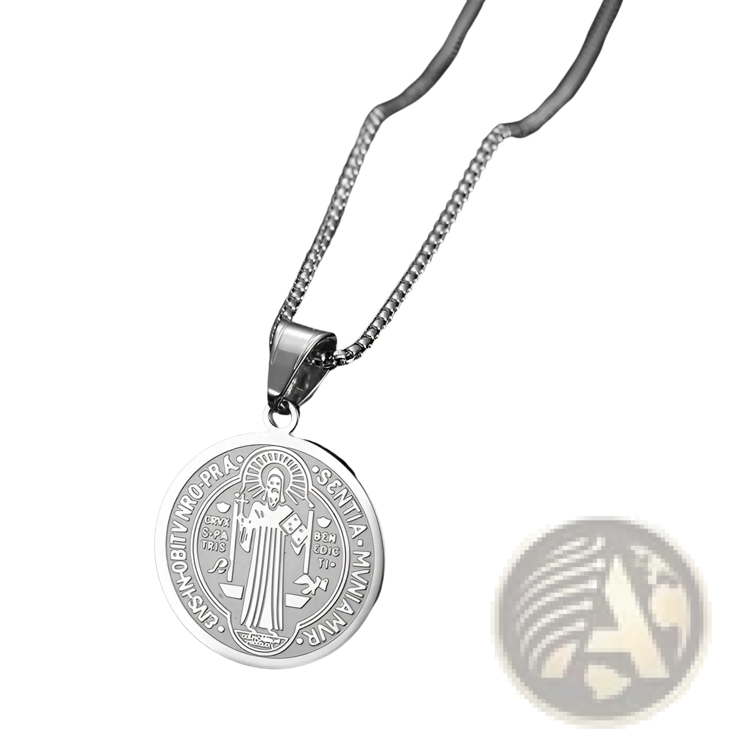 Stainless Steel Saint Benedict Medal Pendant Necklace