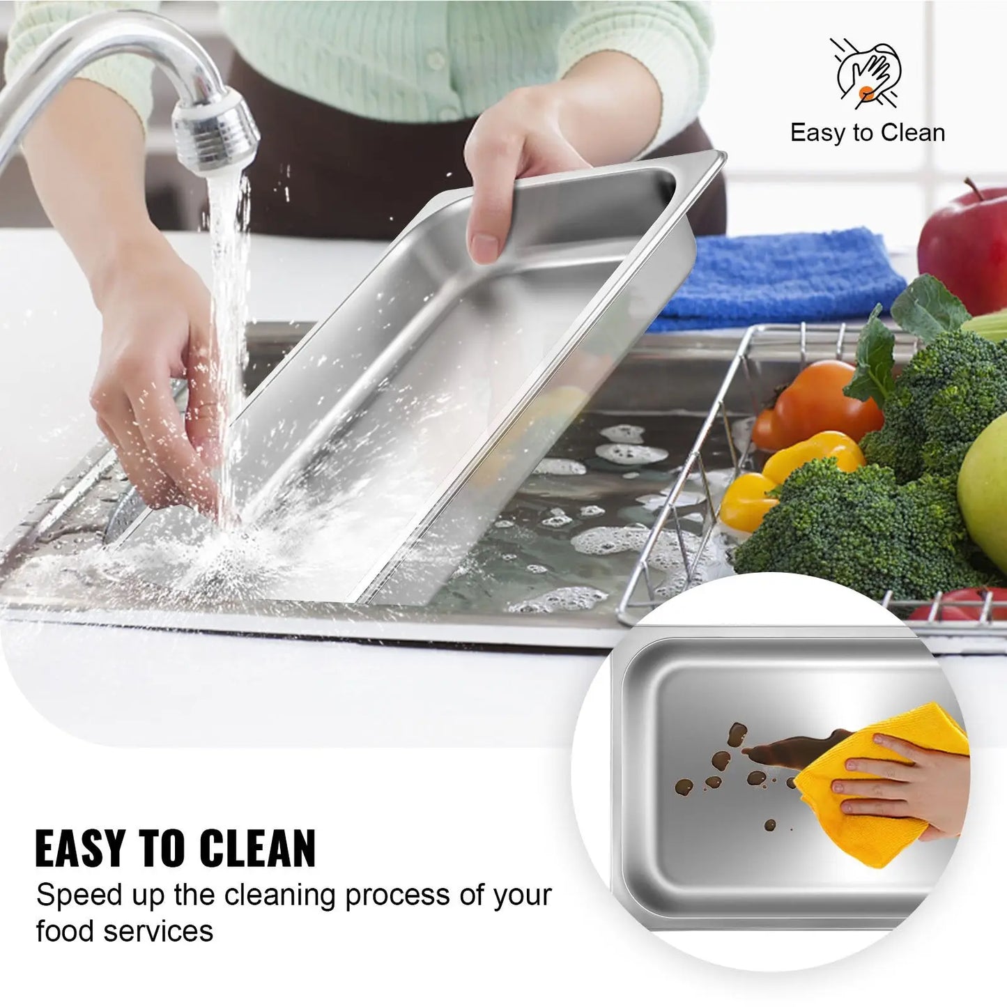 Stainless Steel Steam Table Pans 6 Pack Full Size 2.6 Deep