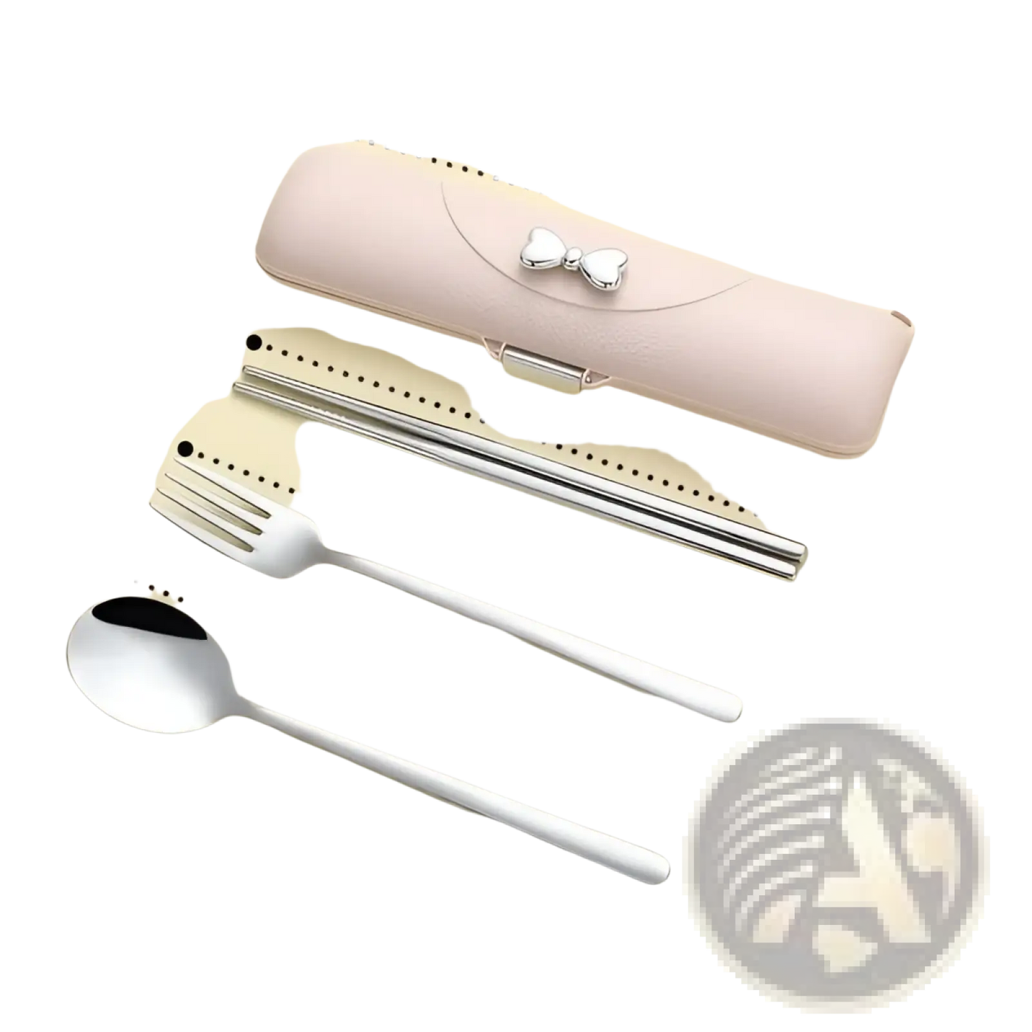 Stainless Steel Travel Cutlery Set with Pink Bow Case