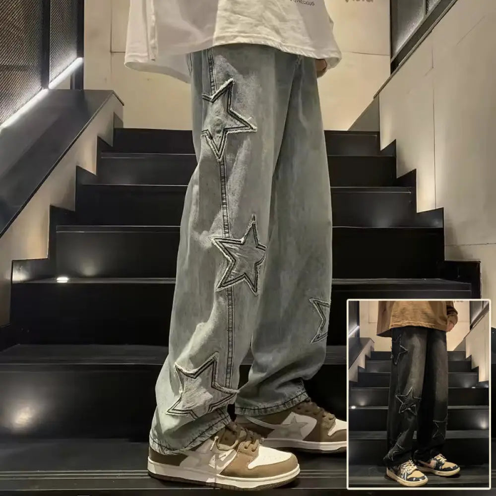 Men's Y2k Star Applique Baggy Streetwear Jeans