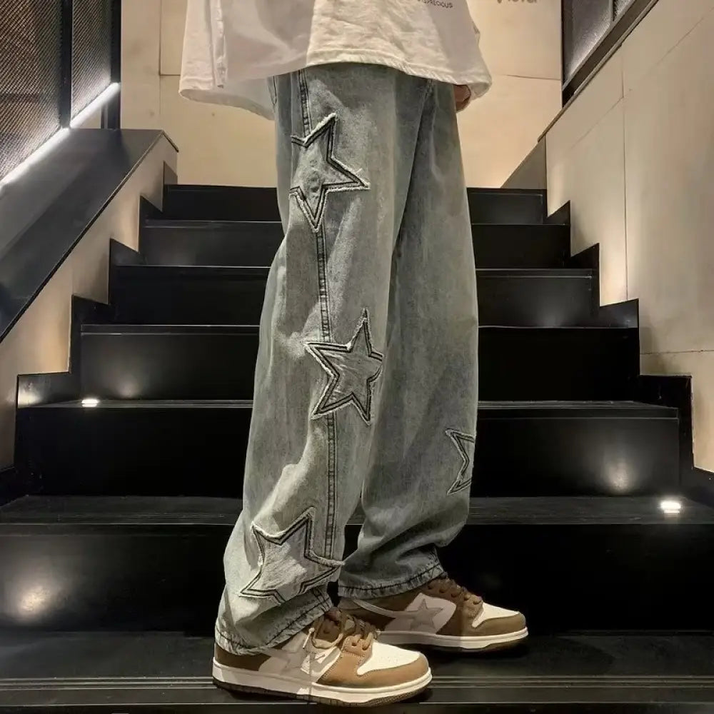 Men's Y2k Star Applique Baggy Streetwear Jeans