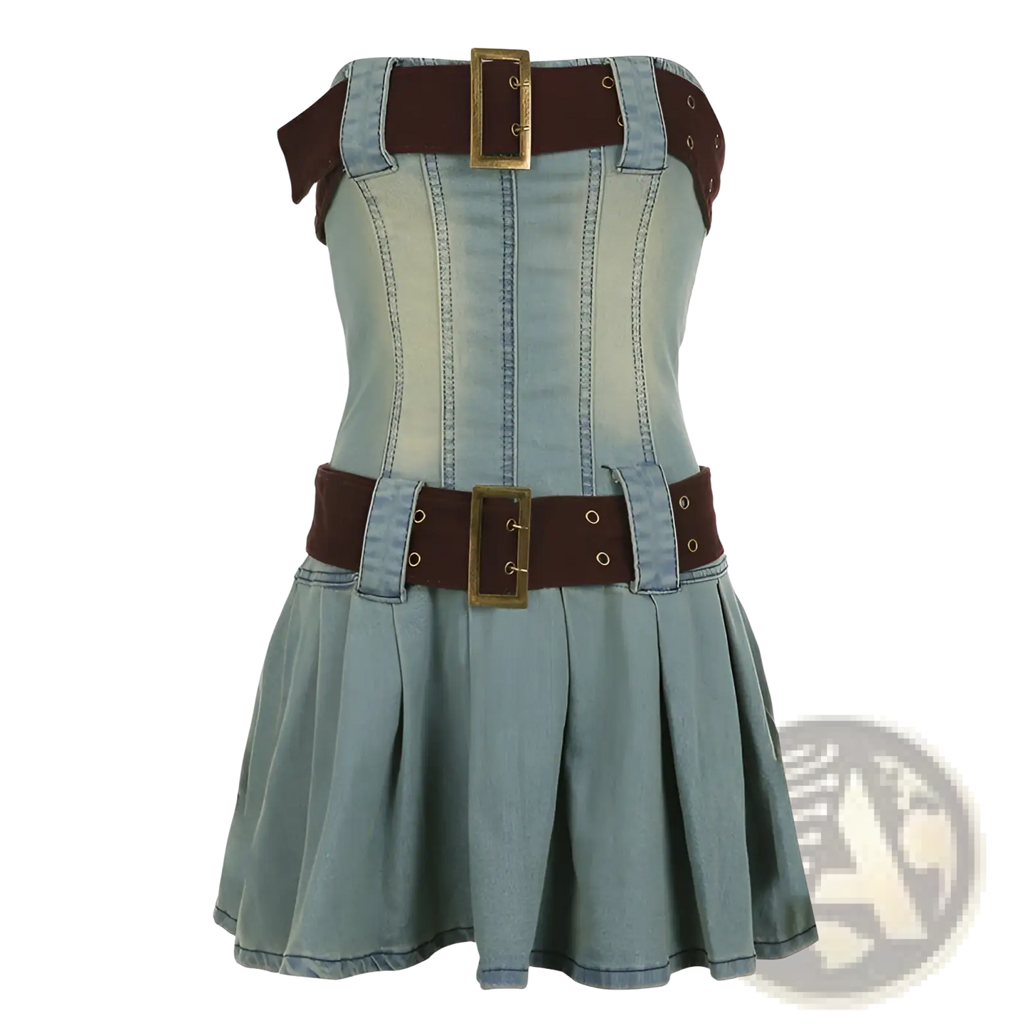 Strapless Denim Corset Mini Dress with Leather Belts