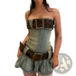 Strapless Denim Corset Mini Dress with Leather Belts