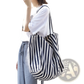 Striped Canvas Tote Bag High Capacity Shoulder Bag