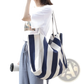 Striped Canvas Tote Bag High Capacity Shoulder Bag