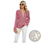 Striped Contrast Henley Long Sleeve v Neck t Shirt