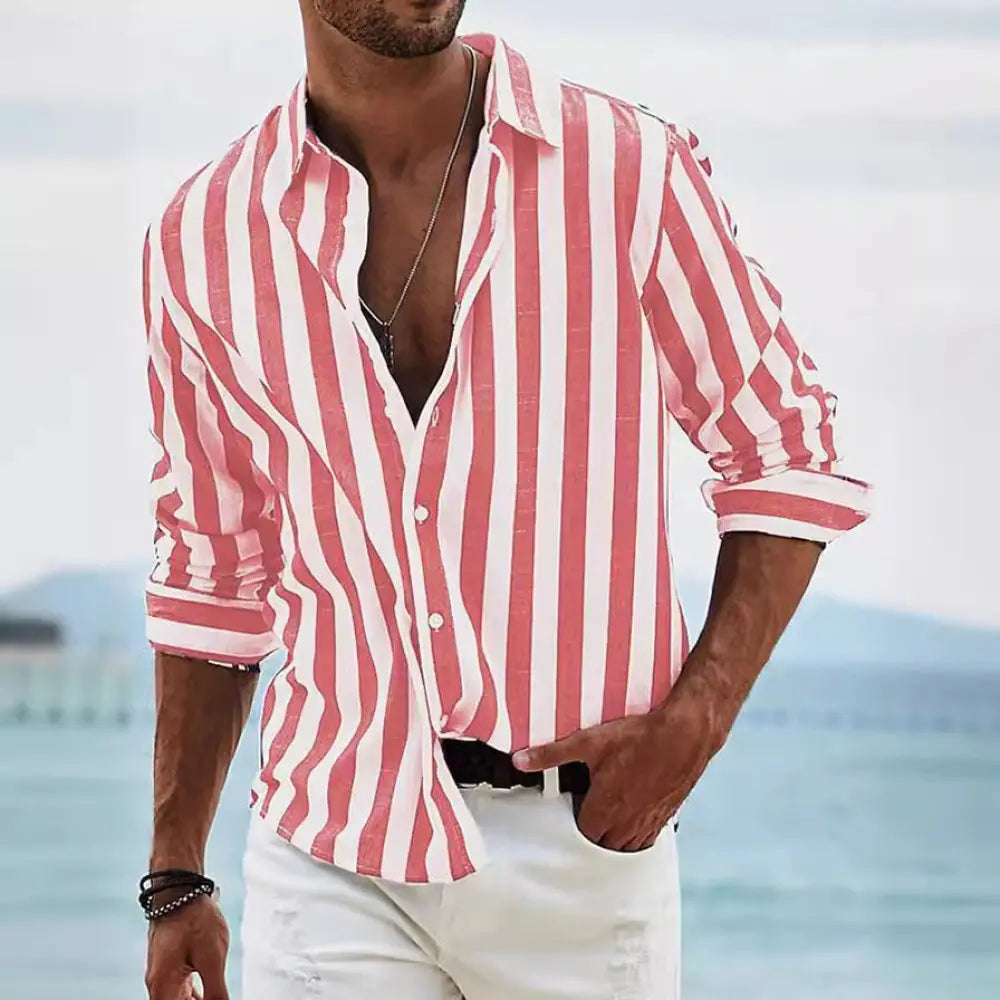 Men's Loose Fit Vertical Striped Long Sleeve Casual Shirt