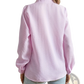 Striped Ruffle Stand Collar Textured Blouse