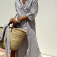 Striped Linen Belted Lapel Shirt Dress