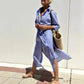 Striped Linen Belted Lapel Shirt Dress