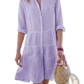 Striped Tiered Ruffle Shirt Dress with Lapel Collar