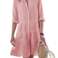 Striped Tiered Ruffle Shirt Dress with Lapel Collar