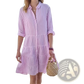 Striped Tiered Ruffle Shirt Dress with Lapel Collar