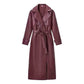 Burgundy Belted Faux Leather Trench Jacket