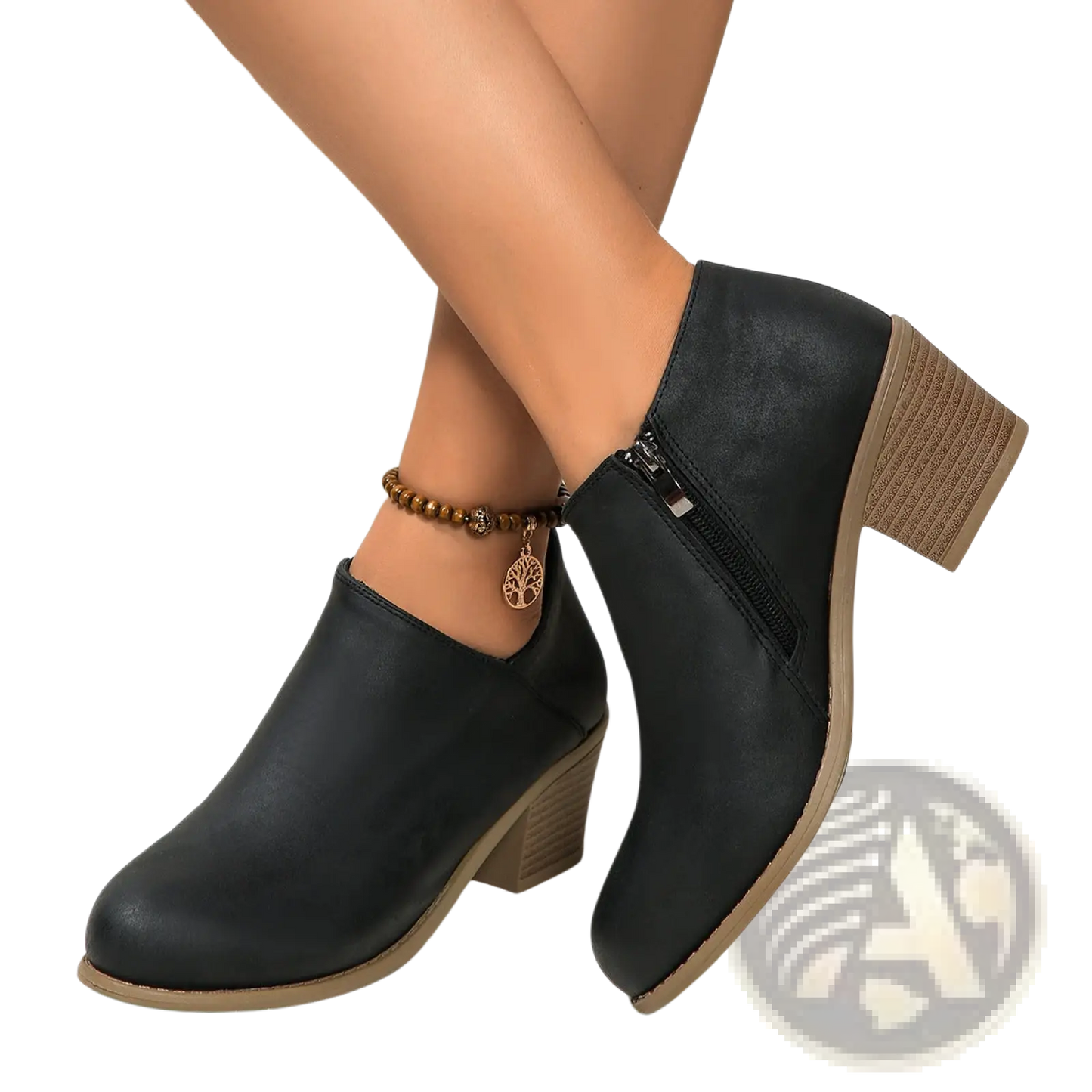 Suede Ankle Boots with Chunky Heel and Side Zipper
