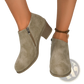 Suede Ankle Boots with Chunky Heel and Side Zipper