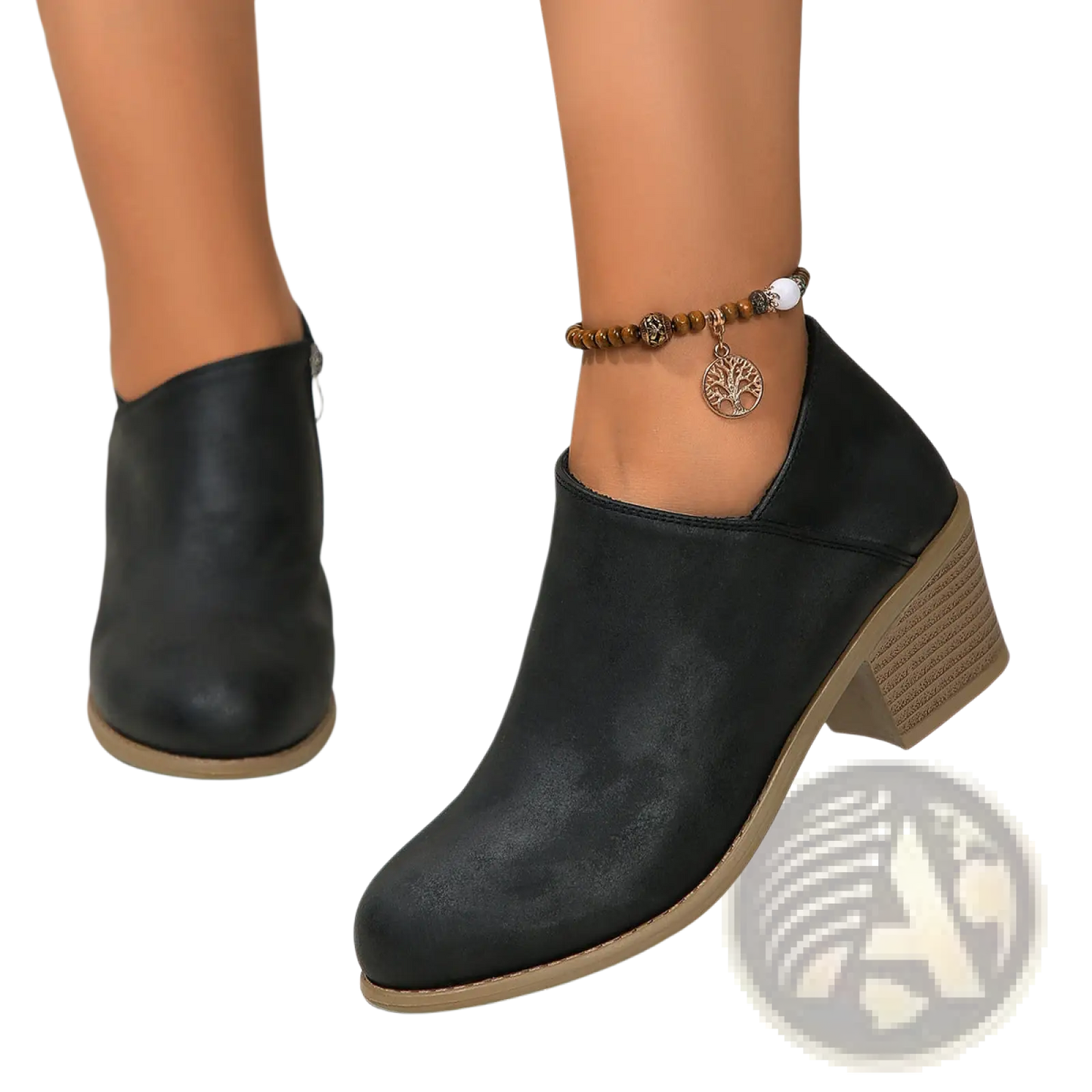Suede Ankle Boots with Chunky Heel and Side Zipper