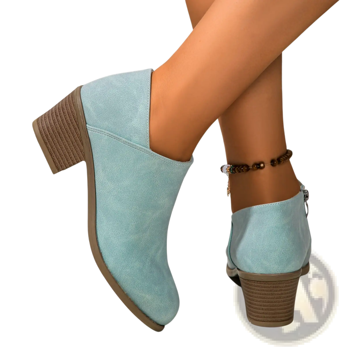 Suede Ankle Boots with Chunky Heel and Side Zipper
