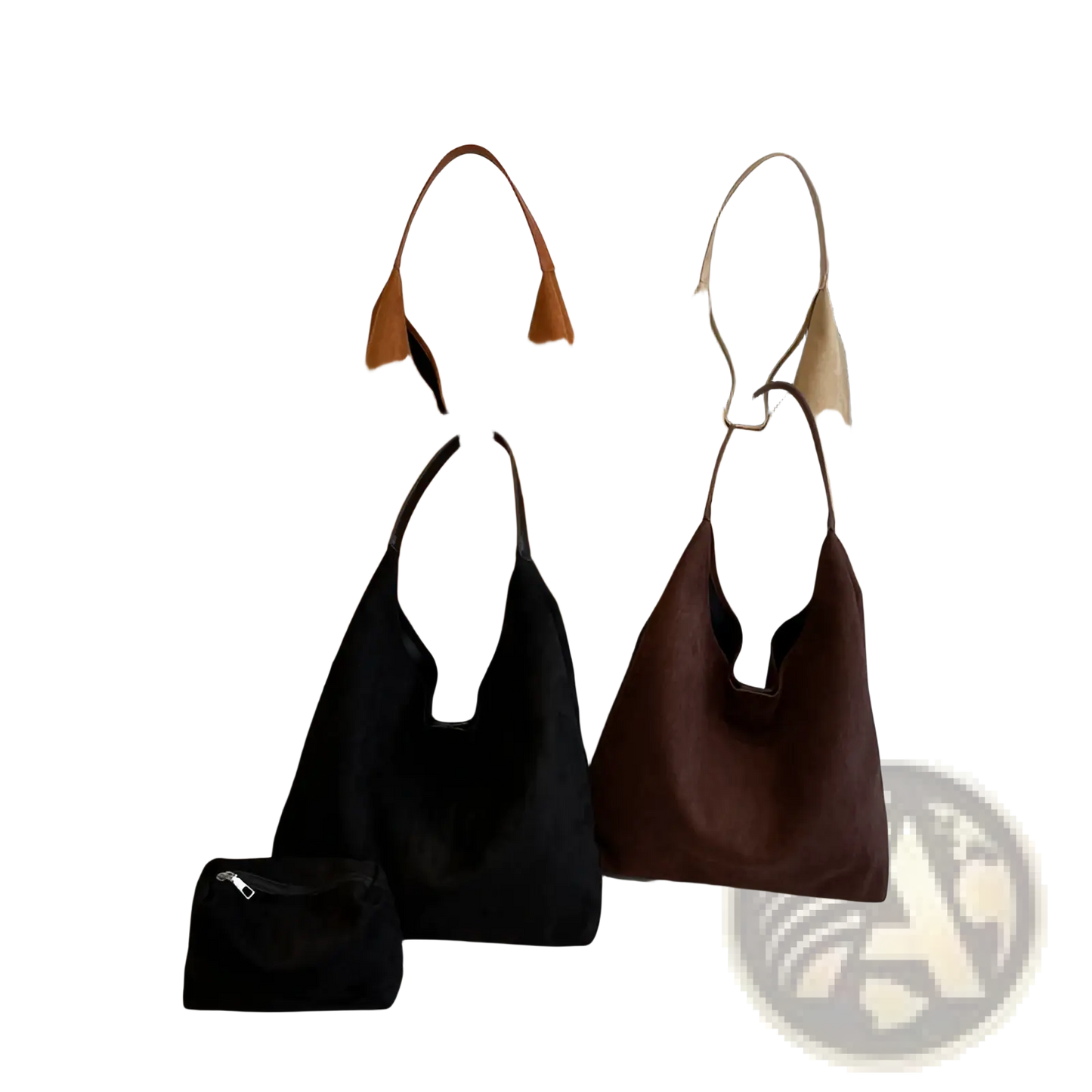 Suede Hobo Tote Bag with Matching Pouch for Women