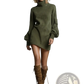 Suede Turtleneck Cargo Mini Dress with Long Sleeves