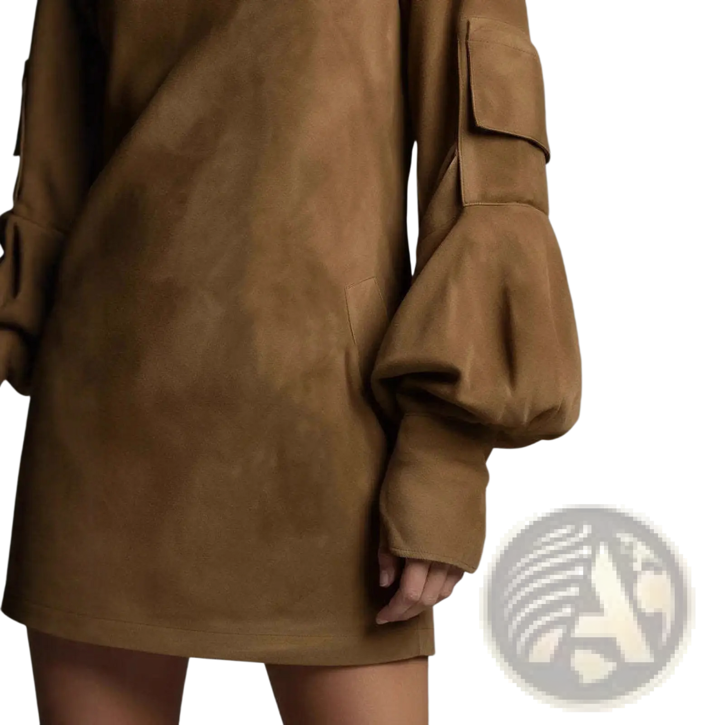 Suede Turtleneck Cargo Mini Dress with Long Sleeves