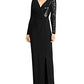 Vestido de noite longo com lantejoulas e manga comprida, preto, tamanho 12, da Lauren Ralph Lauren