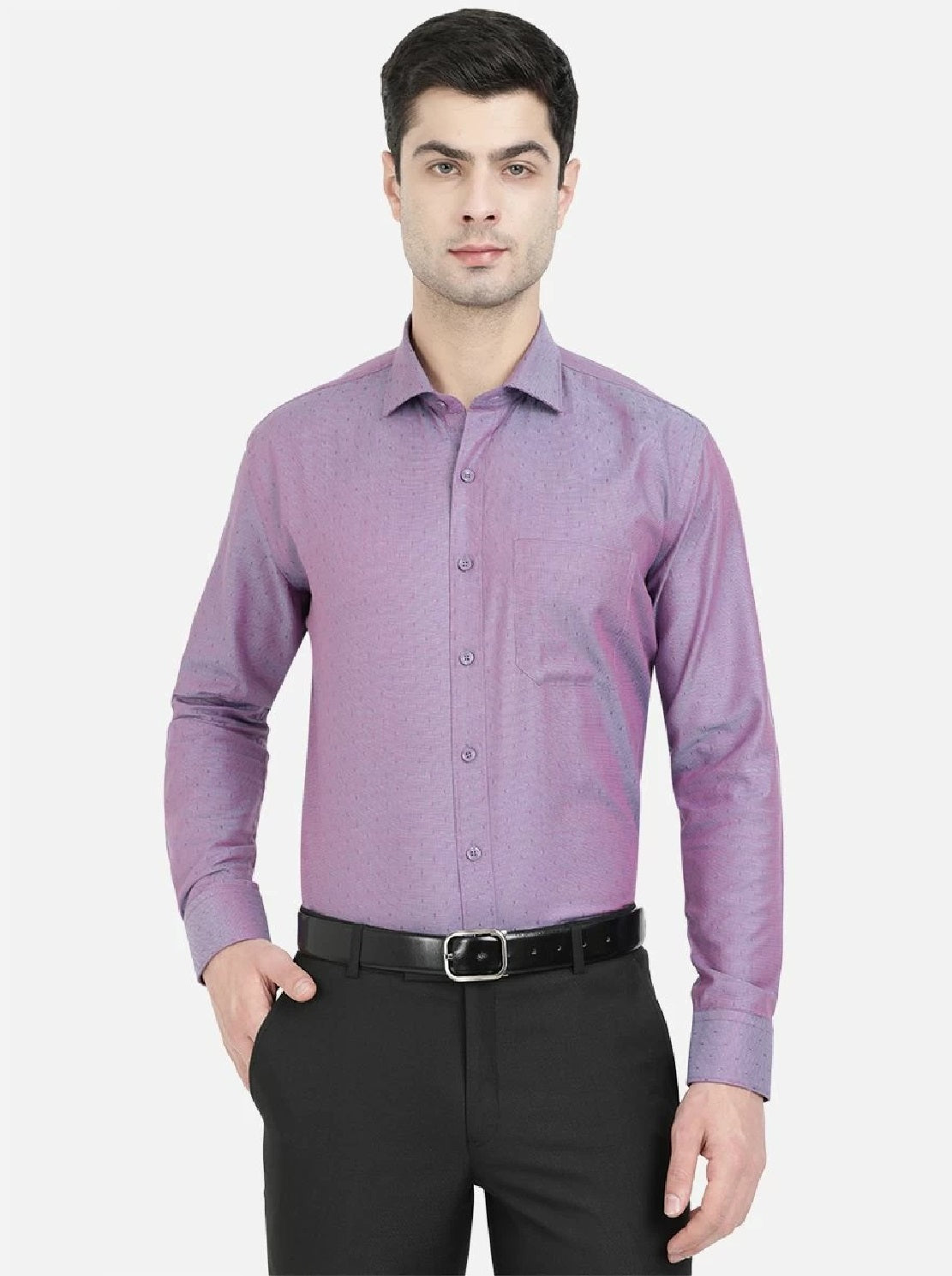 Camisa social masculina Alfani Regular Fit de manga comprida, roxa, tamanho 32-33