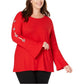 Blusa feminina com mangas enfeitadas INC International Concepts - Vermelho, tamanho pequeno S